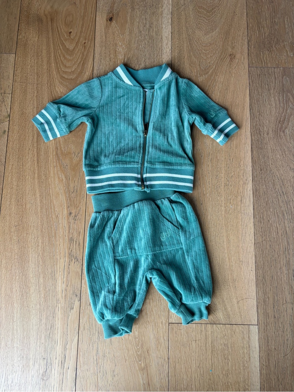 Green Baby Two-Piece Track Set with White Stripe Trim